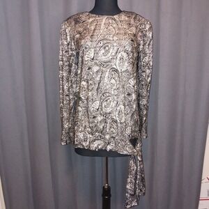 Vintage Silver‎ Paisley Blouse Another Thyme Long Sleeve Tie Waist Party Top XL